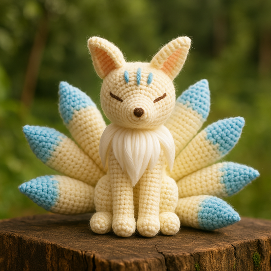 Mystical Nine Tailed Fox Crochet Amigurumi PDF Pattern, DIY Fantasy Stuffed Animal Toy, Easy Beginner Friendly English Instructions
