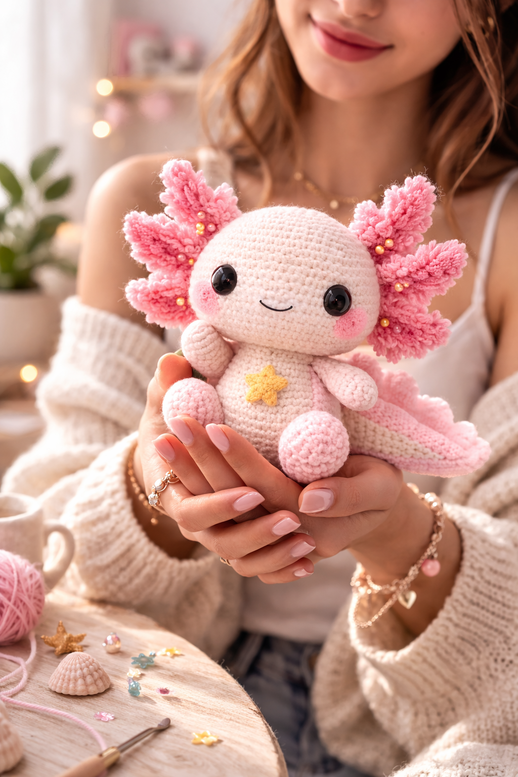 🩷 Handmade Axolotl Amigurumi – Realistic Edition
