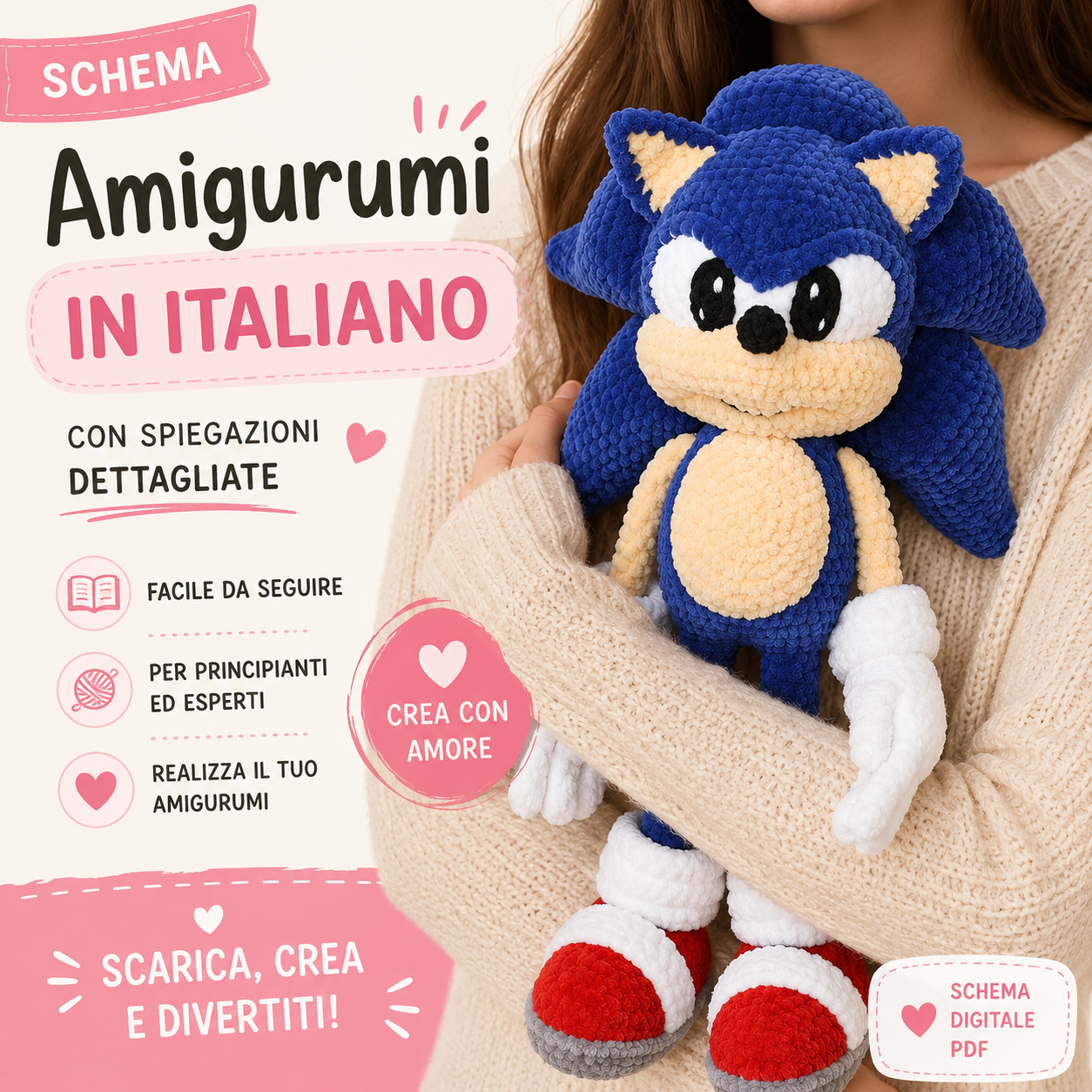 Schema Amigurumi Sonic – PDF in Italiano con Foto Passo Passo