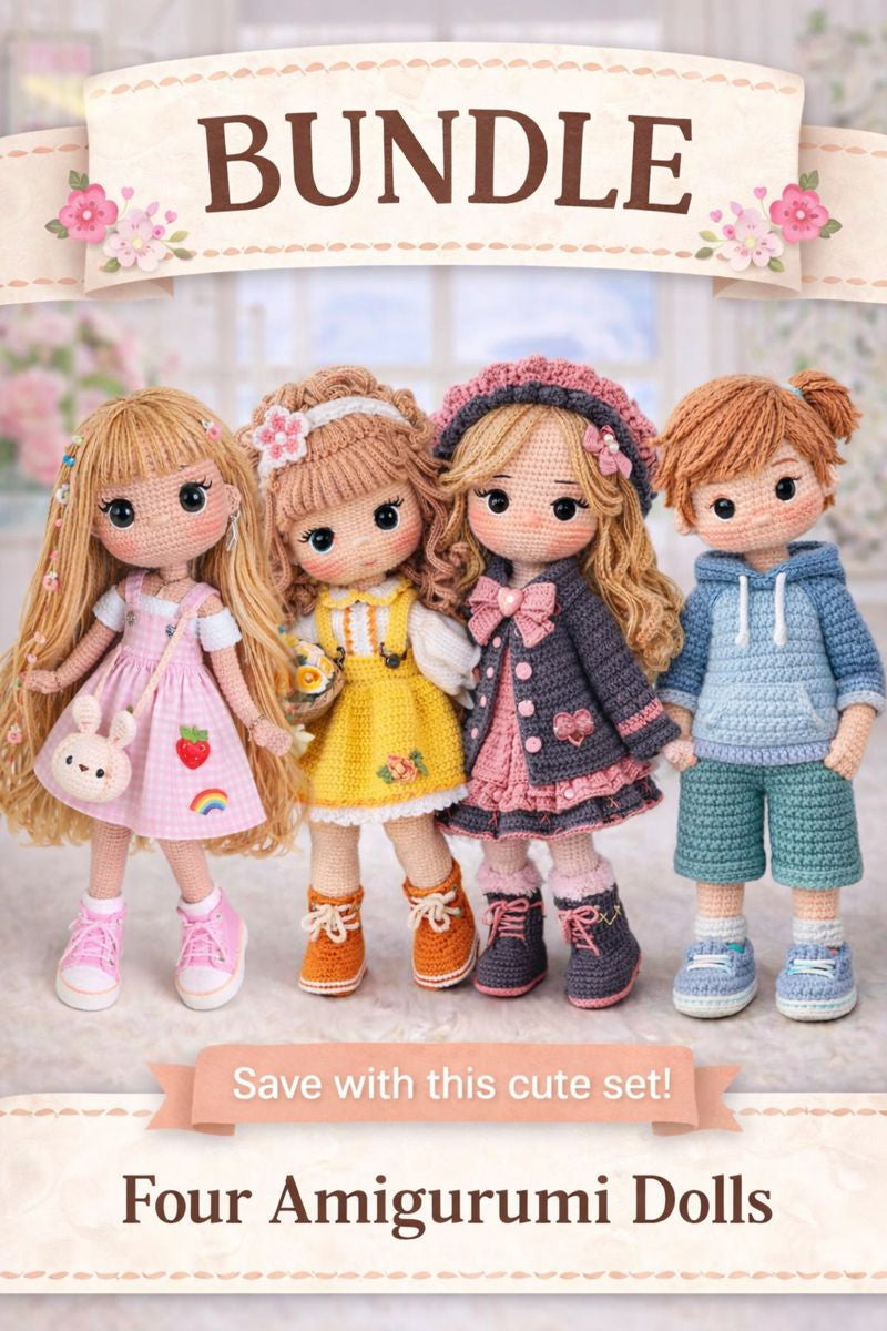 4 Amigurumi Doll Crochet Patterns Bundle | Cute Dolls PDF | Girl & Boy Crochet Dolls | Instant Download