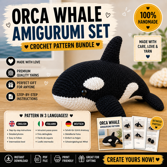 Orca Crochet Pattern PDF, Killer Whale Amigurumi, Ocean Animal