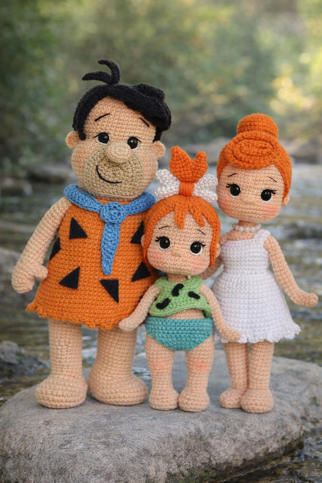 🧶 Flintstones-Inspired Amigurumi Family – Handmade Crochet Doll Set (3 Characters)