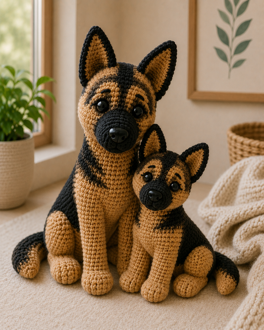 German Shepherd Crochet Pattern PDF, Mama and Puppy Amigurumi Pair