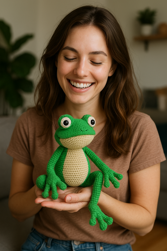 Milo the Happy Frog – Amigurumi Crochet Pattern PDF (EN/IT/FR/DE) | Cute Plush Toy Tutorial