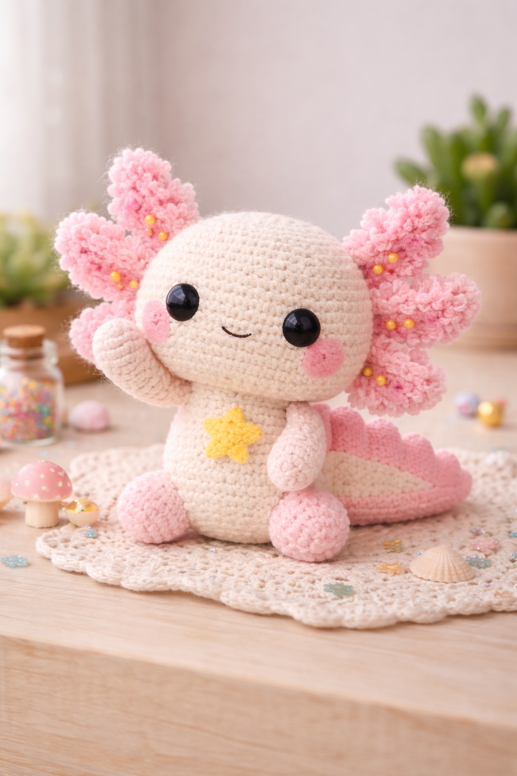 🩷 Handmade Axolotl Amigurumi – Realistic Edition