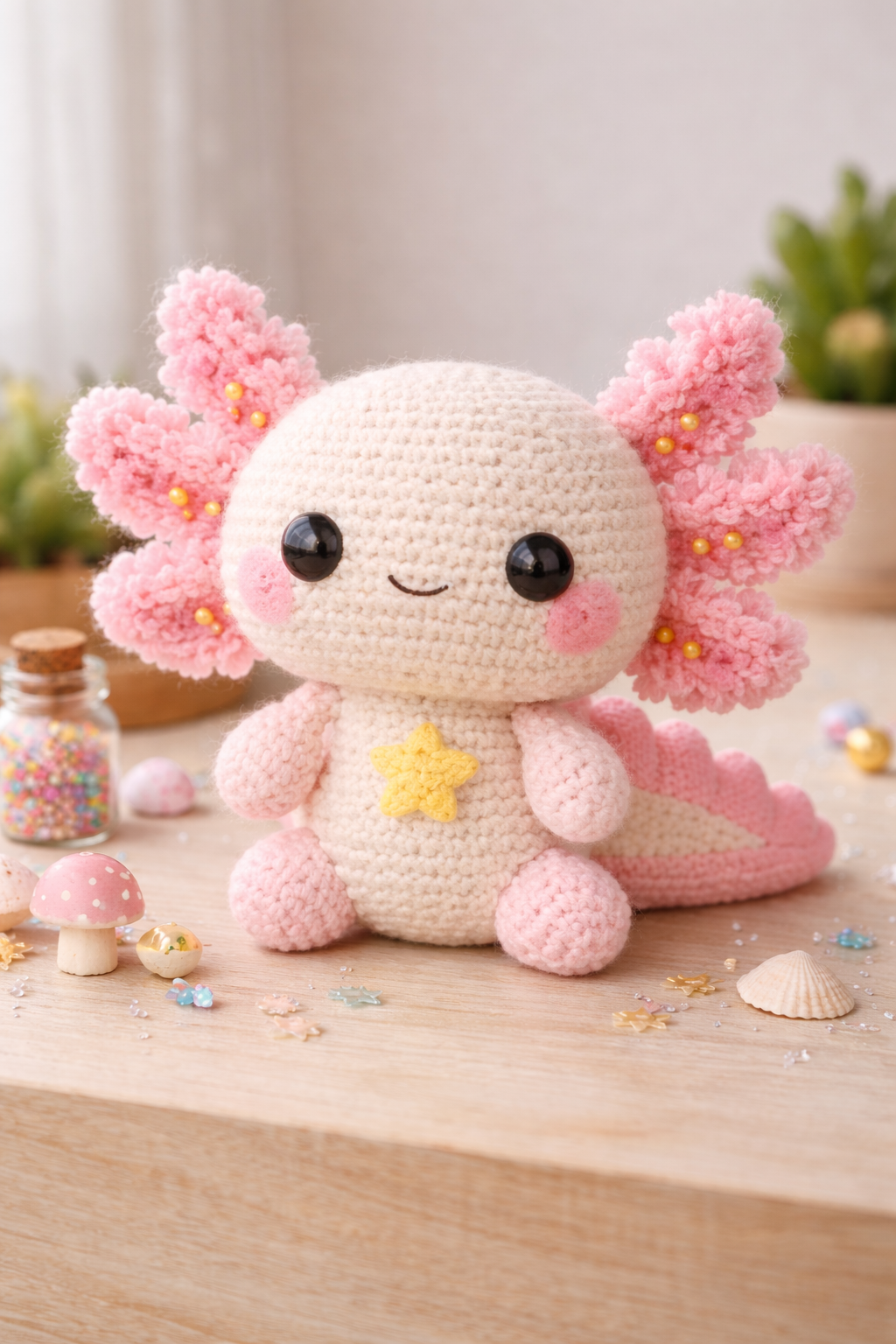 🩷 Handmade Axolotl Amigurumi – Realistic Edition