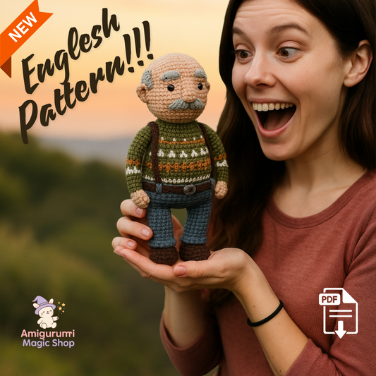Crochet Grandpa Amigurumi Pattern PDF Tutorial for Beginners, Handmade Elderly Man Doll DIY Toy, Soft Plush Grandfather Gift Idea