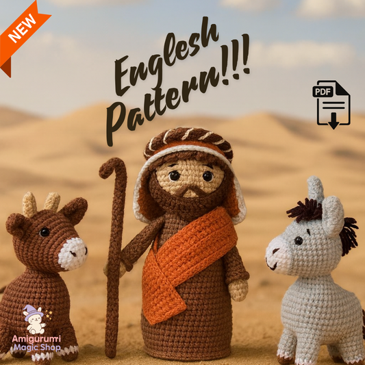Nativity Scene Amigurumi Crochet Pattern PDF – Shepherd, Donkey & Bull | Christmas Handmade Crib Set