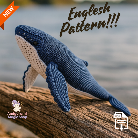 Blue Whale Amigurumi Crochet Pattern PDF, Realistic Ocean Animal DIY Toy Pattern, Marine Life Plush Tutorial in English