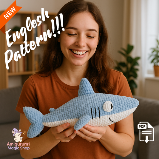 Amigurumi Shark Crochet PDF Pattern, Easy DIY Ocean Animal Toy, Beginner Friendly English Instructions for Handmade Gift