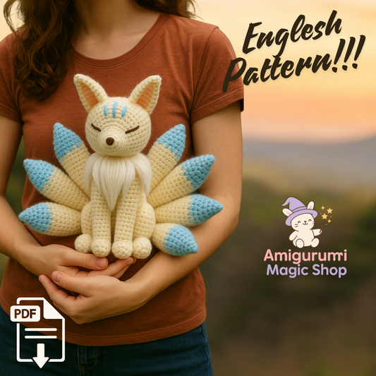 Mystical Nine Tailed Fox Crochet Amigurumi PDF Pattern, DIY Fantasy Stuffed Animal Toy, Easy Beginner Friendly English Instructions