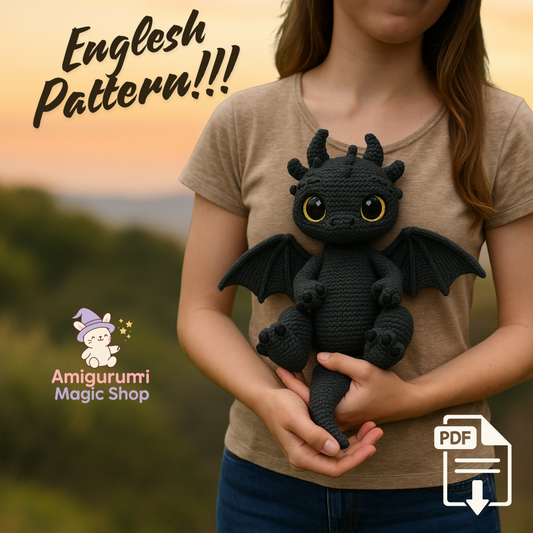Cute Crochet Dragon Amigurumi PDF Pattern, DIY Fantasy Stuffed Animal Toy, Easy Beginner Friendly English Instructions for Handmade Gift