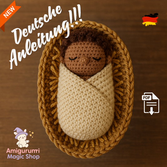 Jesuskind Amigurumi – Deutsche PDF-Häkelanleitung | Baby Jesus in Windeln mit Krippe | Weihnachtskrippe Häkeln